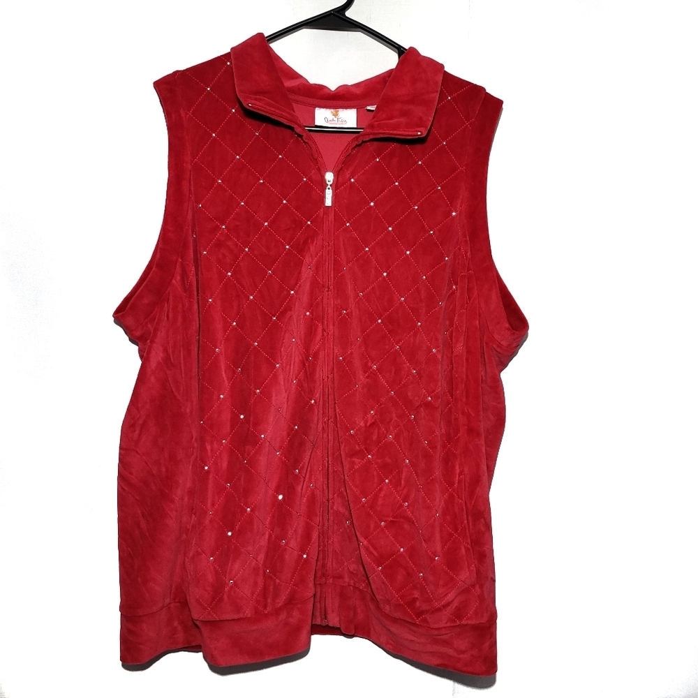 NWOT Quacker Factory Red Embellished Full Zip Vest